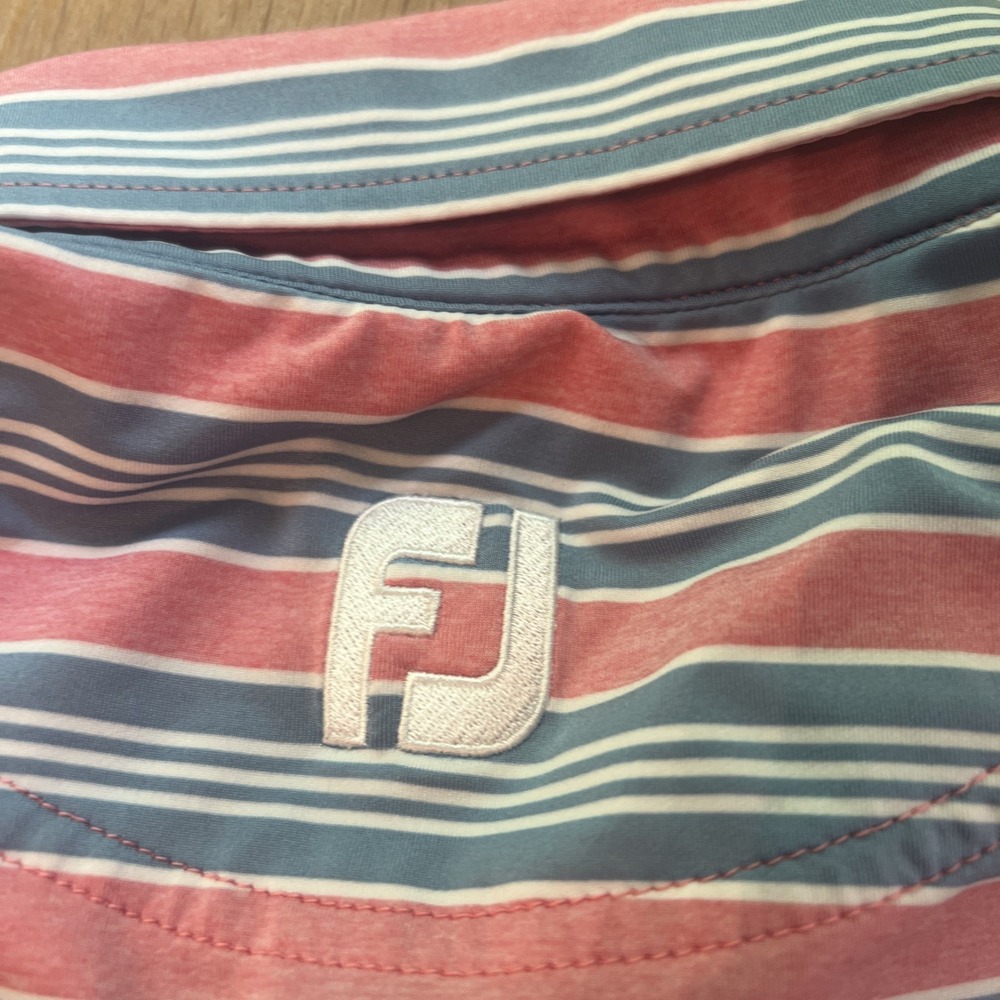 FootJoy Polo Shirt Mens Medium White Striped FJ‎ Golf Performance Preppy Golfer - Picture 6 of 6